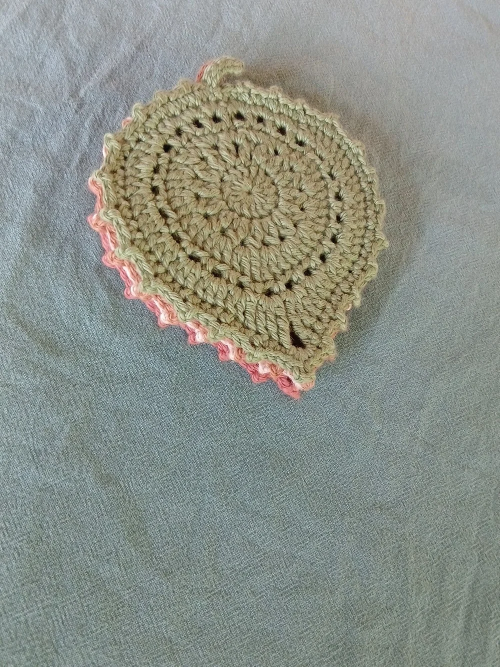 Hand-Crocheted Leaf Shaped Coaster— Cream, Coral, Sage, Tan